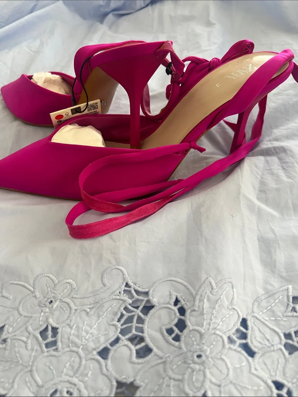 LIMITED ADDITION Zara Bright Fuchsia Pointed-Toe Ankle Tie Heels